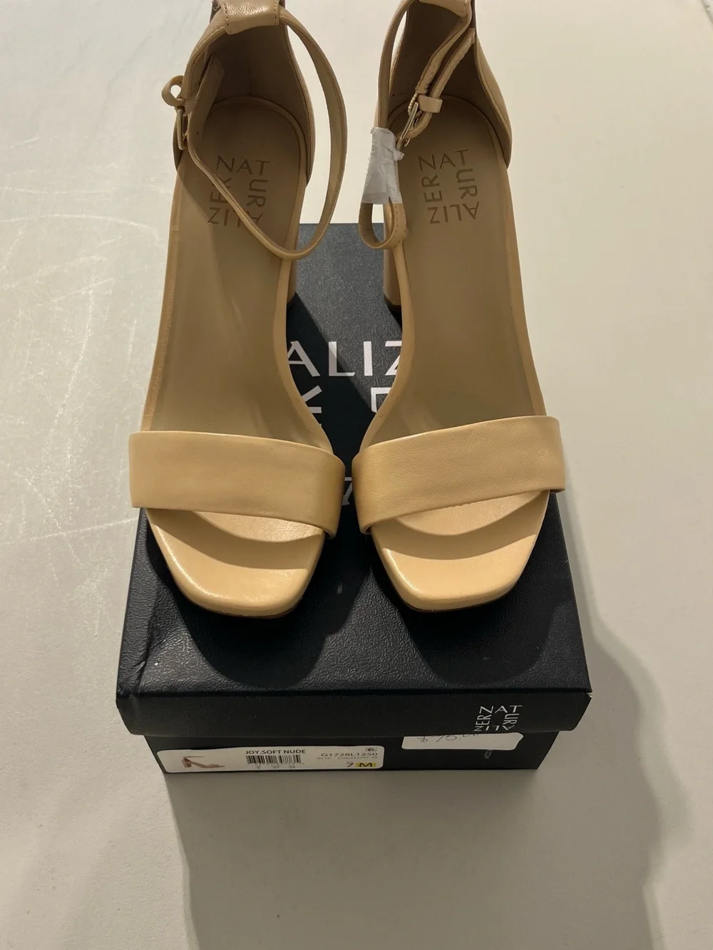 Naturalizer Beige Block Heel Ankle-Strap Sandals